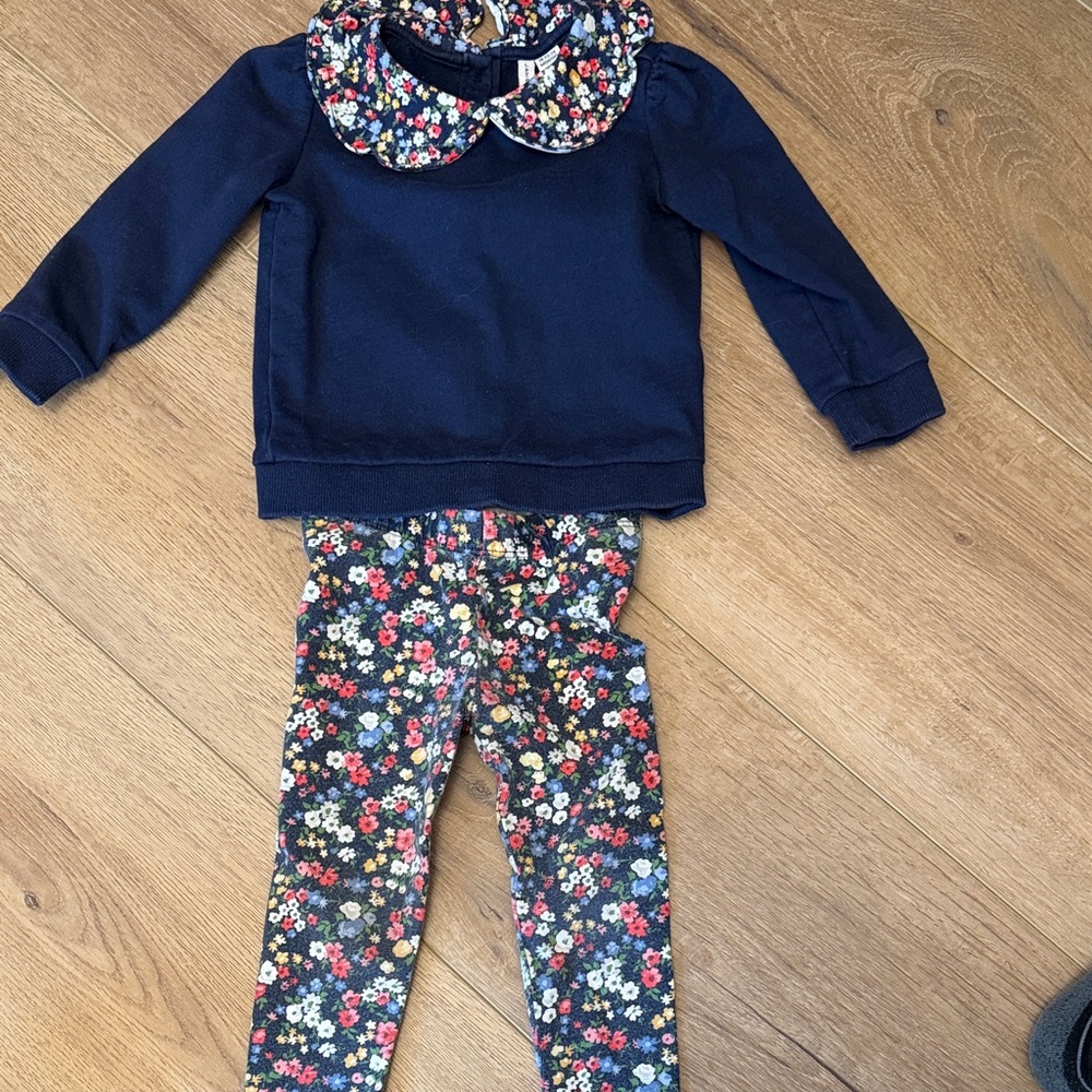 Navy Top and Floral Leggings Set